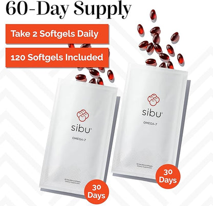 sibu Sea Buckthorn Omega-7 Softgels (60-Day Refill Sachet) – Supplement for Healthy Skin, Hair, Nails and Dryness