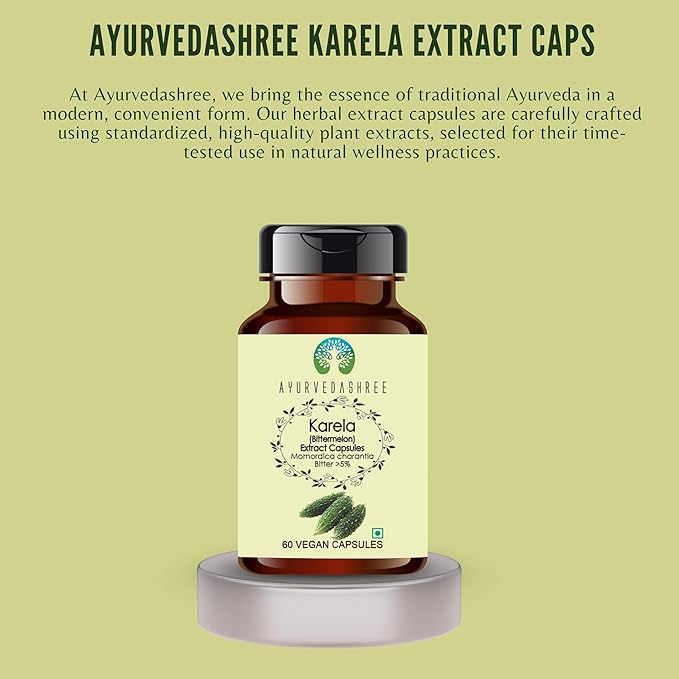Karela Extract 500mg - 60 Vegetarian Capsules|Momordica Charantia| All Natural | 100% Vegan | Gluten-Free | GMP Certified