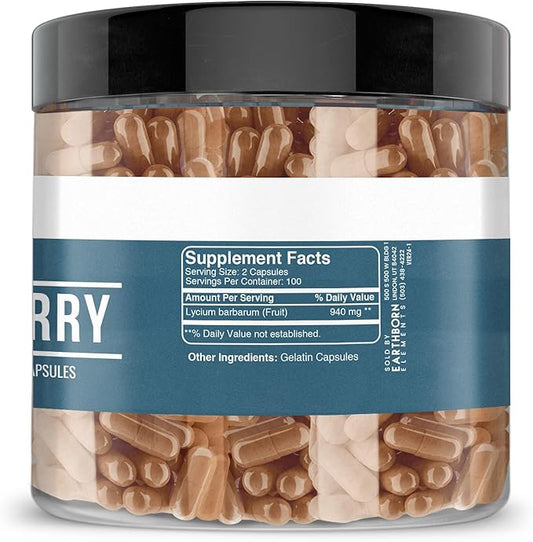 Earthborn Elements Goji Berry 200 Capsules, Pure & Undiluted, No Additives