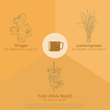 ORGANIC INDIA Tulsi Lemon Ginger Tea Bags - Herbal Tea, Stress Relieving & Reviving, Immune Support, Aids Digestion, Vegan, USDA Certified Organic, Non-GMO, Caffeine-Free - 18 Infusion Bags, 1 Pack