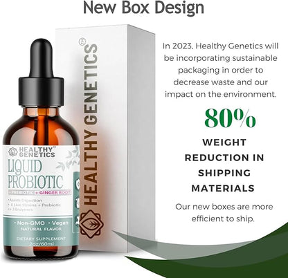 Liquid Probiotics for Women Men & Kids | Prebiotic +Ginger + Probiotics for Digestive Health | Acidophilus Probiotic | Dairy Free | Vegan | Non-GMO | Gluten Free | 30 Servings