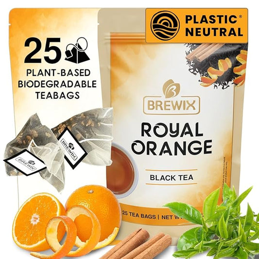 BREWIX, Royal Orange Spice Black Tea (25 Pyramid Tea Bags) | Tea with Orange and Spices | Premium Tea | Iced Tea Bags | Caffeinated And Sugar-Free