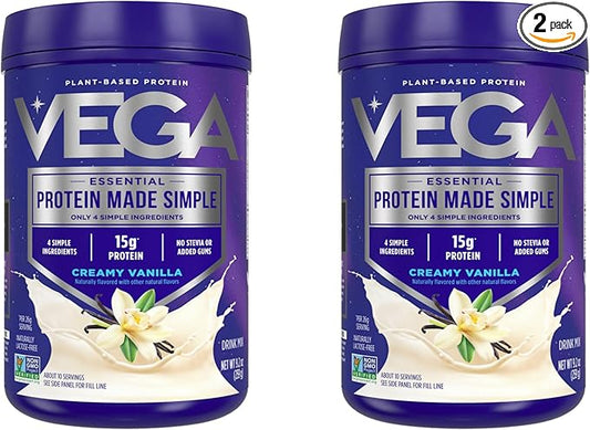 Vega Protein Made Simple Protein Powder, Vanilla - Stevia Free, Vegan, Plant Based, Healthy, Gluten Free, Pea Protein for Women and Men, 9.2 oz (Packaging May Vary) (Pack of 2)