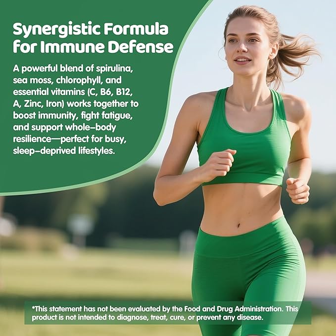 Spirulina Gummies, Organic Spirulina 2500mg Enhanced Daily Energy - Your Daily Super Greens with Sea Moss, Chlorophyll, GLA, Non-GMO, Gluten Free, 120 Vegan Gummies