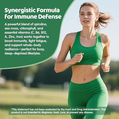 Spirulina Gummies, Organic Spirulina 2500mg Enhanced Daily Energy - Your Daily Super Greens with Sea Moss, Chlorophyll, GLA, Non-GMO, Gluten Free, 120 Vegan Gummies