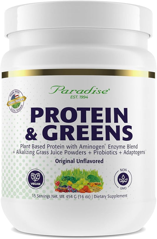 Paradise Herbs ORAC Energy Protein & Greens Powder, Antioxidant Power of 24 Servings of Fruits & Vegetables in 1 Scoop + 20g Protein, Unflavored, 15 Servings