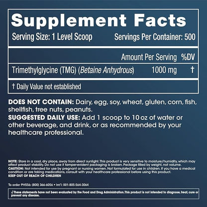 ProHealth Longevity TMG Pro 500 Grams Bulk Powder (Trimethylglycine - Betaine Anhydrous) - Methylation Support