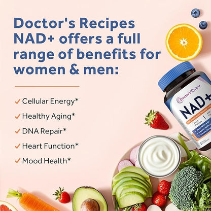 Doctor's Recipes NAD Supplement, Nicotinamide Riboside, Resveratrol, NMN Alternative for Anti-Aging, w/Magnesium Glycinate & L-Tryptophan, 650mg Per Serving, Energy & Mood Boost, 120 Vegan Capsules