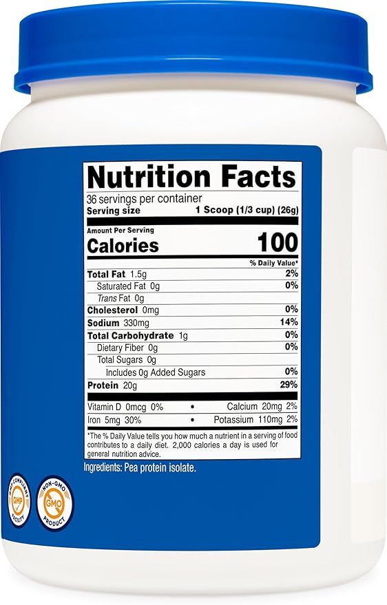 Nutricost Pea Protein Powder (2 LBS) Unflavored - 20g of Vegan Pea Protein Isolate, GMO-Free, Gluten-Free, 36 Servings