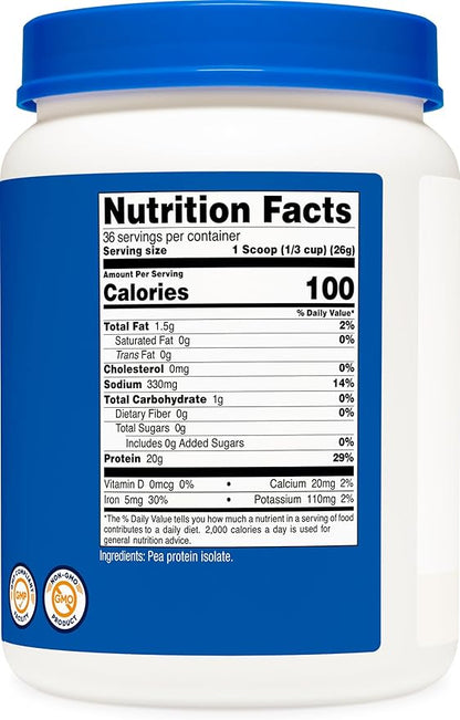 Nutricost Pea Protein Powder (2 LBS) Unflavored - 20g of Vegan Pea Protein Isolate, GMO-Free, Gluten-Free, 36 Servings