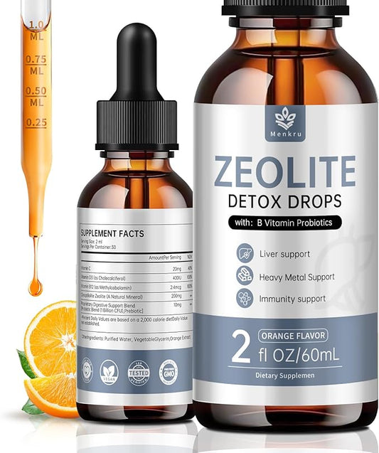 Zeolite Drops for Adults and Kids – 99%+ Pure Natural Zeolite clinoptilolite, with Vitamin B, Probiotic Blend, Vegan, Non-GMO - Supports Immune Health, Supplement Energy and Attention - 2 Fl Oz