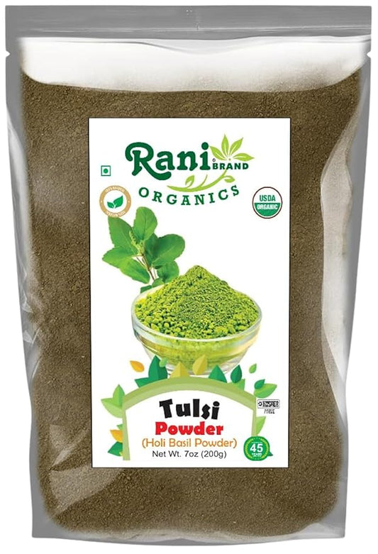 Rani Organic Tulsi Powder (Holi Basil Powder) 7oz (200g) ~ All Natural | No Color | Gluten Friendly | Vegan | NON-GMO | Kosher | No Salt or fillers | Indian Origin | USDA Organic Certified