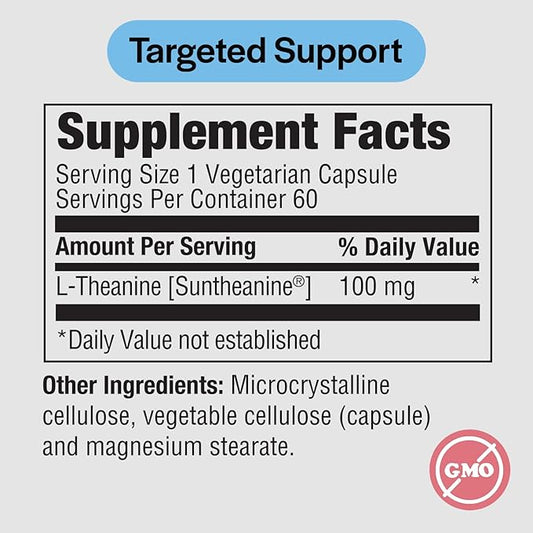 PureFormulas L Theanine Supplement 100 mg, L-Theanine Supports Stress Levels, Relaxed State, Mood, Sleep, Dairy Free, Soy Free, Non-GMO 60 Vegetarian Capsules