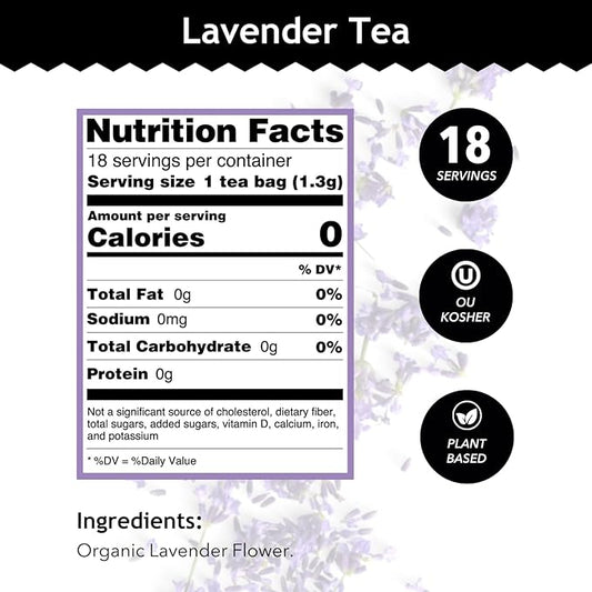 Buddha Teas Organic Lavender Tea - OU Kosher, USDA Organic, CCOF Organic, 18 Bleach-Free Tea Bags