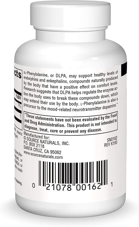 Source Naturals DLPA DL-Phenylalanine 375 mg Supplement That Supports an Alert State - 60 Tablets