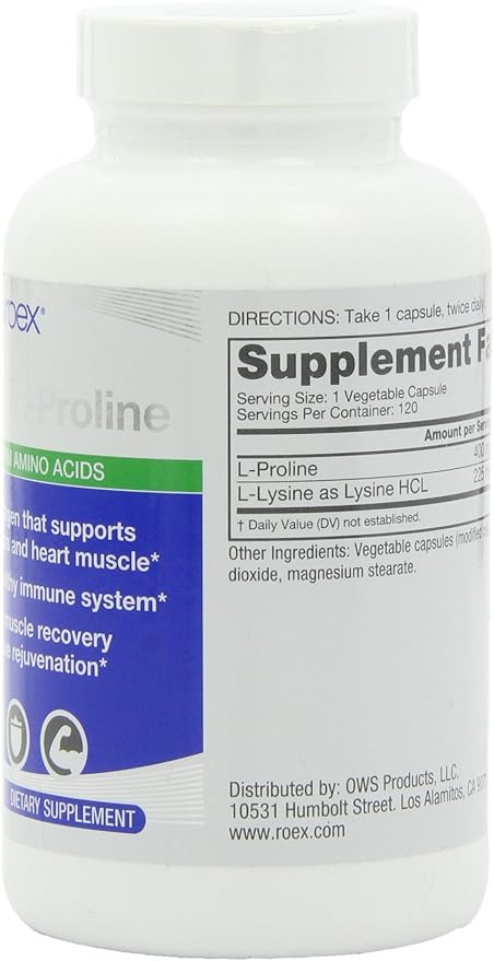 Roex Vitamins | L-Lysine | L-Proline | Muscle Maintenance and Recovery | Healthy Joints | Nutritional-Supplement | 120 Count