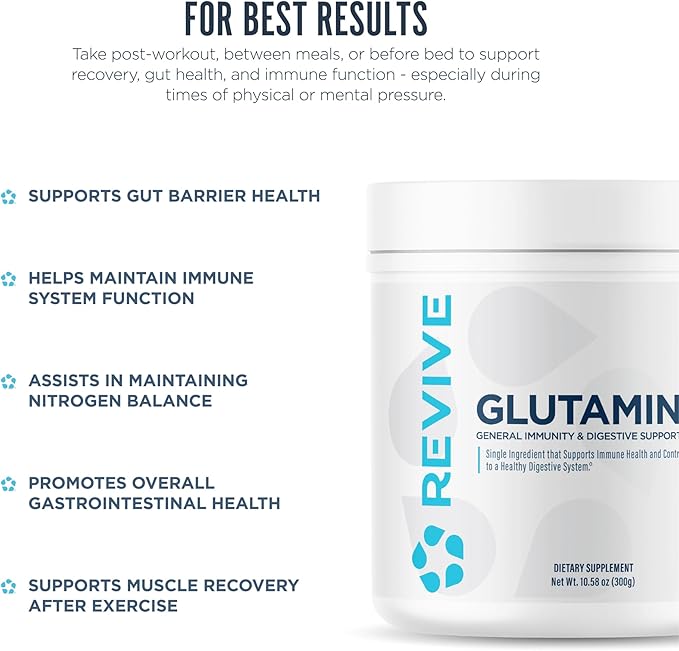 Revive Gut L-Glutamine Powder MD - Muscle Recovery & Immune System Booster for Adults - Promotes Digestive Health & Reduces Muscle Soreness - Immunity & Digestion Vegan Pure L Glutamine Supplement
