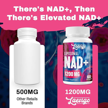 1200mg Liposomal NAD+ Supplement, Ultra Purity Actual NAD Supplement, Enhanced Absorption, Boosting NAD+, Age Defense, Energy, Metabolic Repair, 360 Softgels