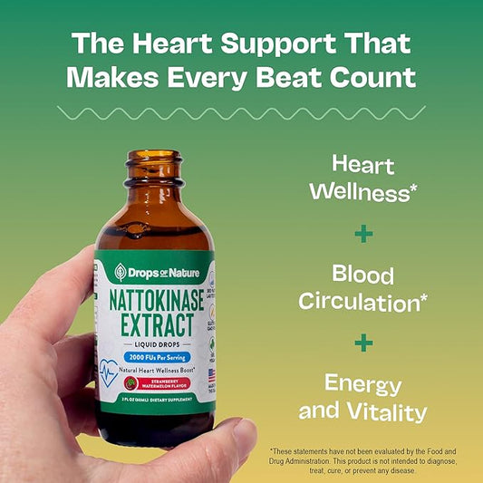 Nattokinase Supplement Liquid Drops – Made of Nattokinase 2000 FU Extract – Vegan, GMO-Free – Liquid Alternative to Natto Veggie Caps – Aids in Maintaining Heart Wellness (Strawberry Watermelon, 60mL)