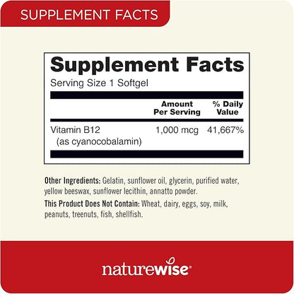 NatureWise Vitamin B12 1,000 mcg and Vitamin B Complex for Cellular Energy, Mental Clarity, Maximum Vitality - 60 Softgels Each