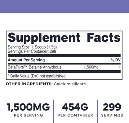 Type Zero Betaine Anhydrous Powder (1 LB) Unflavored - Clean Betaine Anhydrous Supplement, TMG, Trimethylglycine, 1,500mg Per Serving, Keto, GMO-Free