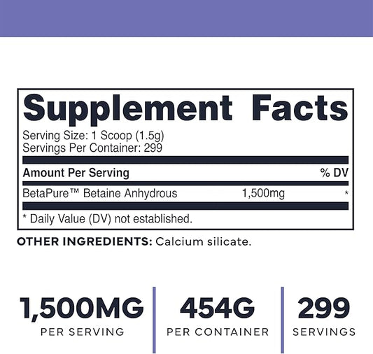 Type Zero Betaine Anhydrous Powder (1 LB) Unflavored - Clean Betaine Anhydrous Supplement, TMG, Trimethylglycine, 1,500mg Per Serving, Keto, GMO-Free