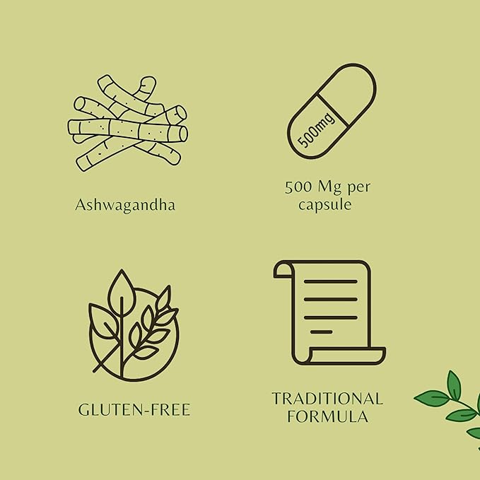 Ashwagandha Root Extract 500mg - 60 Vegetarian Capsules | Withania Somnifera Withanoloids | All Natural | 100% Vegan | Gluten-Free | GMP Certified