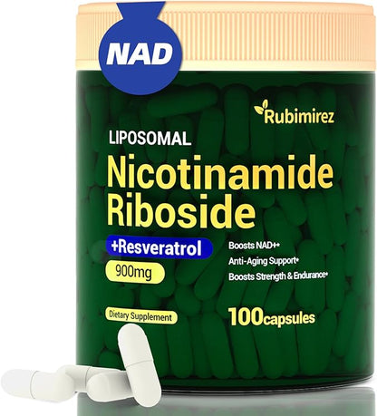 NAD+ Supplement with, Nicotinamide Riboside & Resveratrol 900mg – Anti-Aging Support for Women & Men, NMN Alternative, Vegan Non-GMO - 100 Capsules