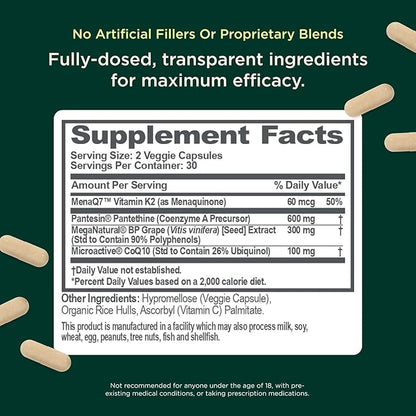 The Genius Brand - Genius Heart, 60 Veggie Pills - Natural Support Supplement May Help Cholesterol Levels and May Help Improve Healthy Blood Pressure - Grape Seed Extract, Vitamin K2 & CoQ10