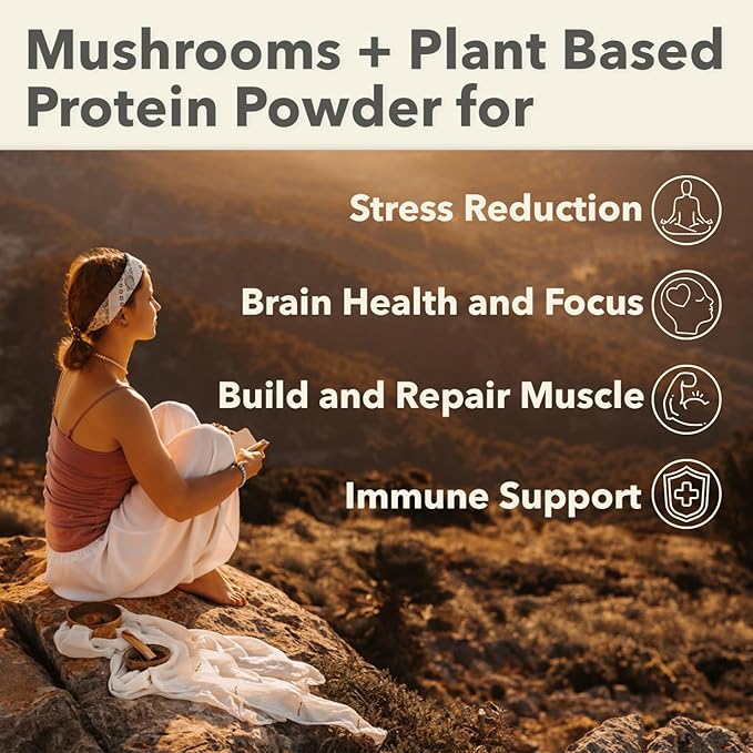Plantfusion Mushroom Protein Powder - 3 in 1 Vegan Protein Powder, Mushroom Supplement, and Adaptogen Supplement - Support Mental Focus, Immunity, and Recovery - Vanilla 1lb