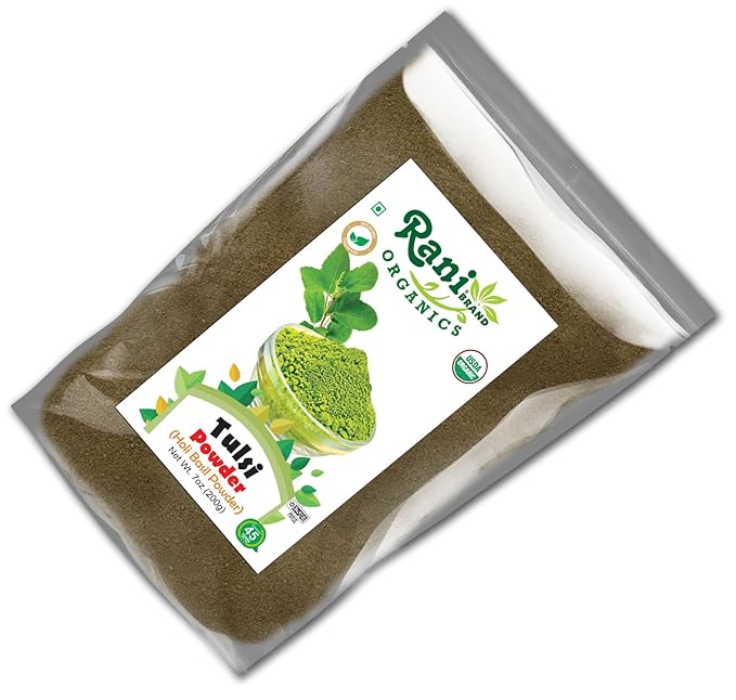 Rani Organic Tulsi Powder (Holi Basil Powder) 7oz (200g) ~ All Natural | No Color | Gluten Friendly | Vegan | NON-GMO | Kosher | No Salt or fillers | Indian Origin | USDA Organic Certified