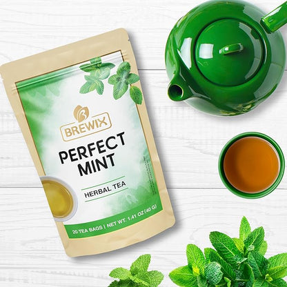 BREWIX, Moroccan Mint Tea (20 Pyramid Tea Bags) | Soothes Your Belly | Calming, Fresh and Cool | Caffeine Free Herbal Tea | No Sugar & No Caffeine