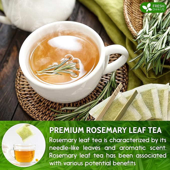 FRESHDRINKUS, Premium 25 Rosemary Leaf Tea Bags, 100% Natural and Pure Rosemary Dried Leaves, Pure Rosemary Herbal Tea, No Additives, No Caffeine, No Gluten, Vegan.