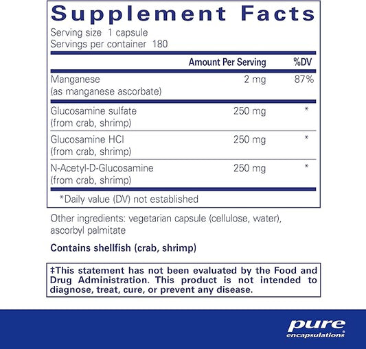 Pure Encapsulations Glucosamine Complex | Dietary Supplement Cartilage Support with Manganese | 180 Capsules
