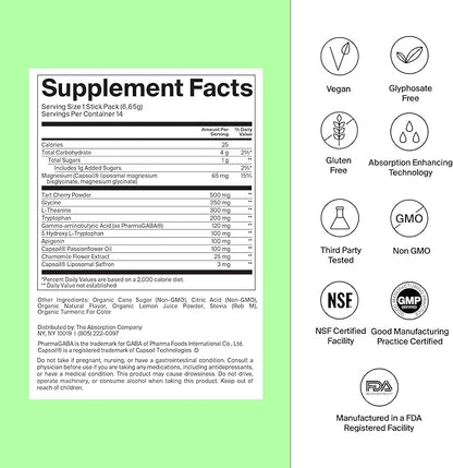 Sleep Aid Powder - Calming Drink for Deep Sleep with Liposomal Saffron, Magnesium & PharmaGABA Melatonin-Free Natural Supplement to Reduce Stress and Improve Sleep Quality Chamomile Lemonade 14 Sticks