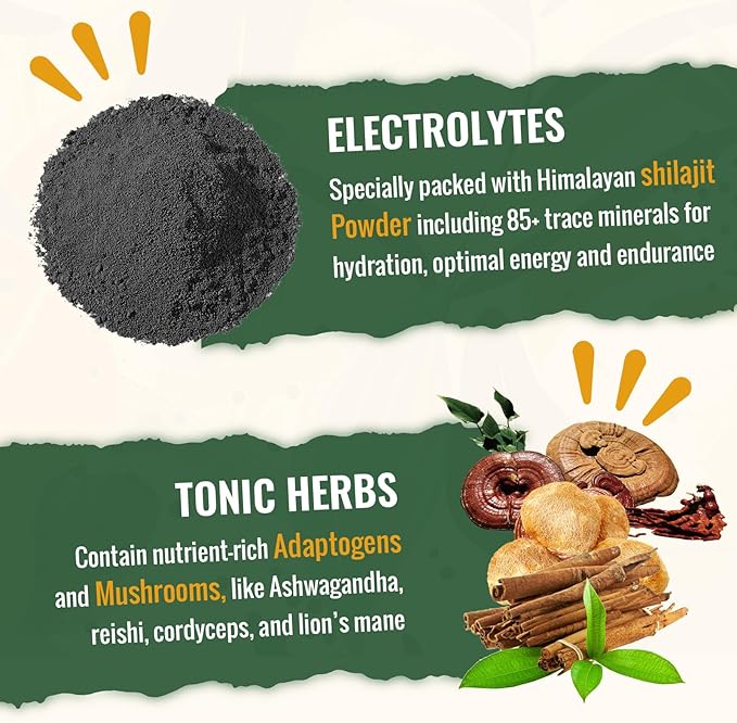 Electrolytes Powder Plus Super Greens & Tonic Herbs - Low Sugar Electrolyte Drink Mix for Hydration, Energy, Gut & Immune - with Shilajit, Chlorella, Organic Greens, Adaptogens -Unflavored-30 Servings