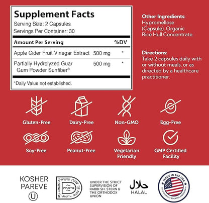 Zahler Apple Cider Vinegar Capsules with Fiber Supplement - Cleansing, Digestive and Metabolic Support - Healthy Diet and Appetite - Kosher Apple Cider Vinegar Pills - Non GMO ACV Capsules - 60 Count