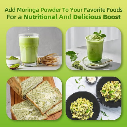 Organic Moringa Powder & Matcha Powder, Multi-Green Superfoods with Green Tea Resveratrol - Energy and Digestive Support, Rich in Antioxidants and Vitamin A D3 E B6 B12 Calcium, Non-GMO, Vegan, 5.6 oz