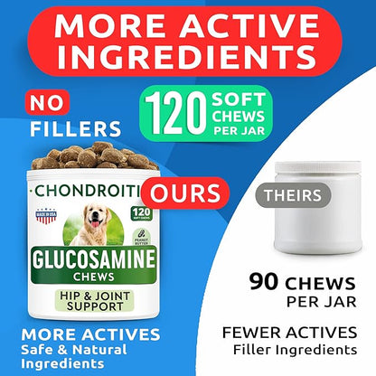 Glucosamine Chondroitin Dog Hip & Joint Supplement - Joint Pain Relief - Hip & Joint Chews for Dogs - Joint Support Large Breed - Senior Doggie Vitamin Pills Joint Health - (240 Treats - Peanut Butte)