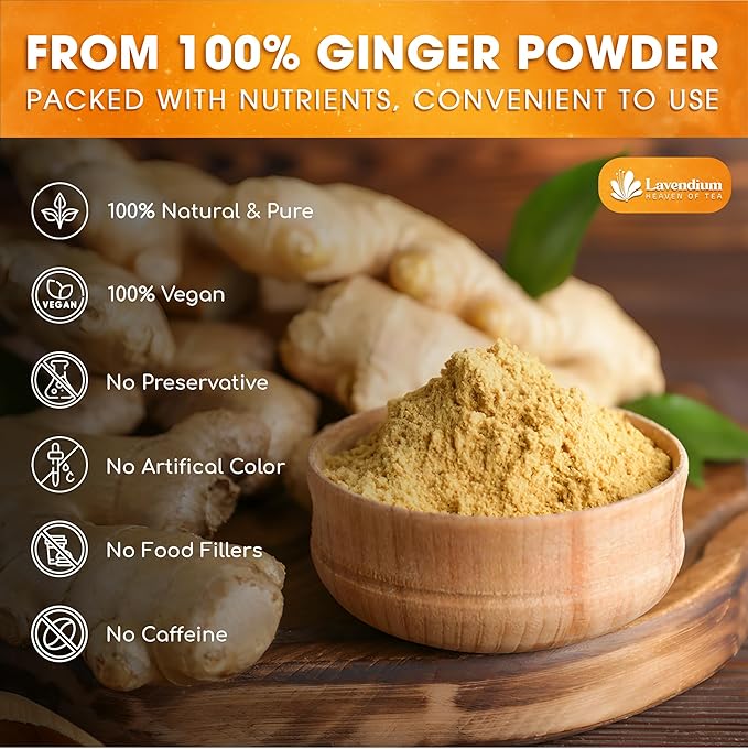 Lavendium, Premium 25oz (1.56 lbs) Ginger Powder – Ground Ginger Root – Pure, No Additives – Ideal for Cooking, Baking, Smoothies, and Spice Blends. No Sugar, No Caffeine, No Gluten, Vegan