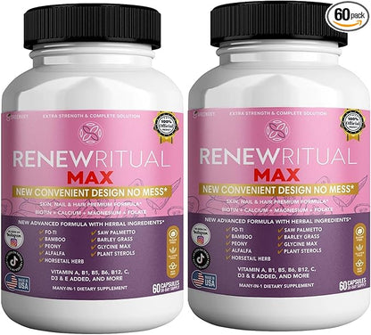Renew Ritual Max, Hair Skin Nails Supplement, 60 Capsules, Vitamins A B C D E with Biotin (2)