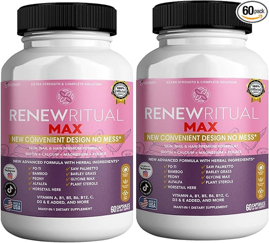 Renew Ritual Max, Hair Skin Nails Supplement, 60 Capsules, Vitamins A B C D E with Biotin (2)