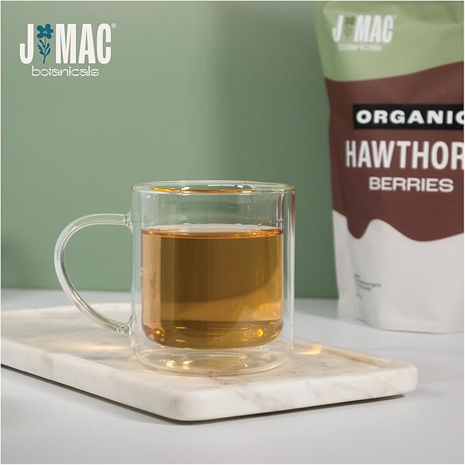 J Mac Botanicals, Organic Dried Hawthorn Berries Whole (16 oz) Hawthorn berry from Eastern Europe, certified Organic hawthorn berry tea, Hawthorne berries bulk resealable bag, Dried Hawthorn berries