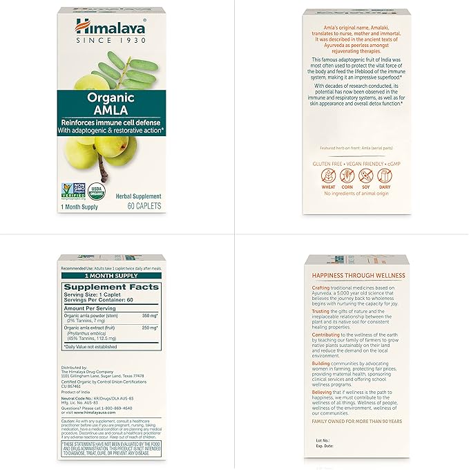 Himalaya Organic Amla Natural Antioxidant for Immune Support, 60 Caplets, 1 Month Supply