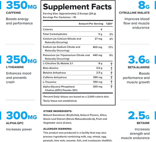 LEGION- All Natural Nitric Oxide Preworkout Drink to Boost Energy, Creatine Free, Naturally Sweetened, Beta Alanine, Citrulline, Alpha GPC (Fruit Punch 10 Servings)