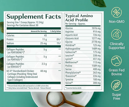 ALGAECAL Collagen - 4 Clinically-Supported Peptides VERISOL®, FORTIGEL®, UC-II®, FORTIBONE®, Anti-Aging Hydrolyzed Collagen Powder, 3 Packs, Made in USA