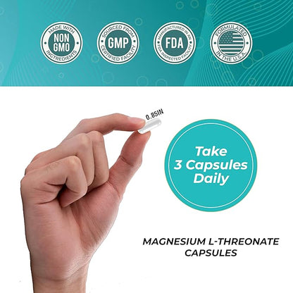 Pure Organic Magnesium L-Threonate 2,000 MG, Bioavailable + High-Absorption + Max Potency & Purity |90 Magnesium Threonate Capsules, 30-Day Supply| Brain Health, Better Sleep, & Cognitive Health