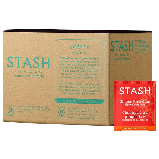 Stash Tea Ginger Fire Chai Herbal Tea - Caffeinated, Non-GMO Project Verified Premium Tea with No Artificial Ingredients, 100 Count (BULK PACKAGING)
