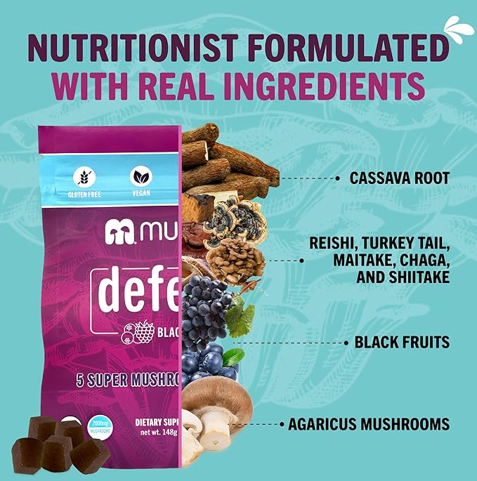 Mushie 100% Organic 5 Super Mushroom Complex Gummies - 2000mg Reishi, Turkey Tail, Maitake, Chaga & Shiitake Blend - Gut Health & Immune Support with Vitamin D - Vegan, Gluten-Free - 60 Count
