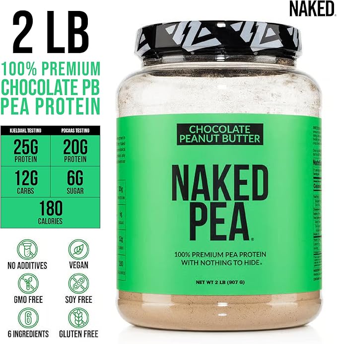 NAKED Pea - Chocolate Peanut Butter Protein from US & Canadian Farms, Organic Cocoa, Organic Coconut Sugar - No GMO, No Soy, and Gluten Free, Aid Growth and Recovery - 21 Servings
